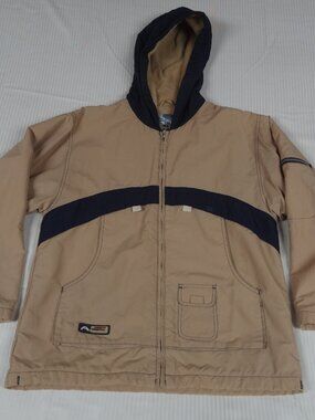 VINTAGE GUSTI 24 CARATS YOUTH SIZE 14 WINTER JACKET TAN HOODED WORLD MAP M106
